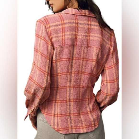 ANTHROPOLOGIE PILCRO RUCHED DEEP V- NECK PLAID BUTTON UP SHIRT SIZE LP - Picture 10 of 13